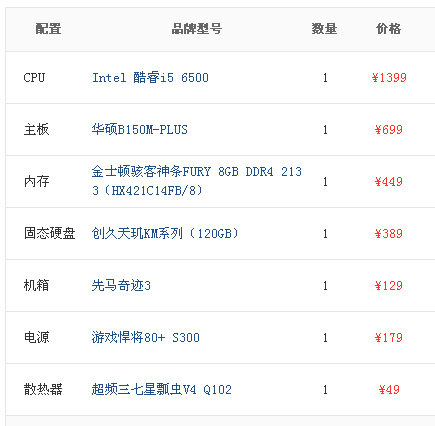 华硕的电脑配置单